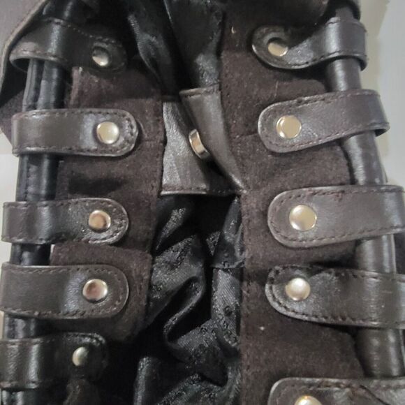 BCBG Maxazria Shoulder Bag Tote Studded Crescent Hobo Double Strap Brown - Picture 9 of 14